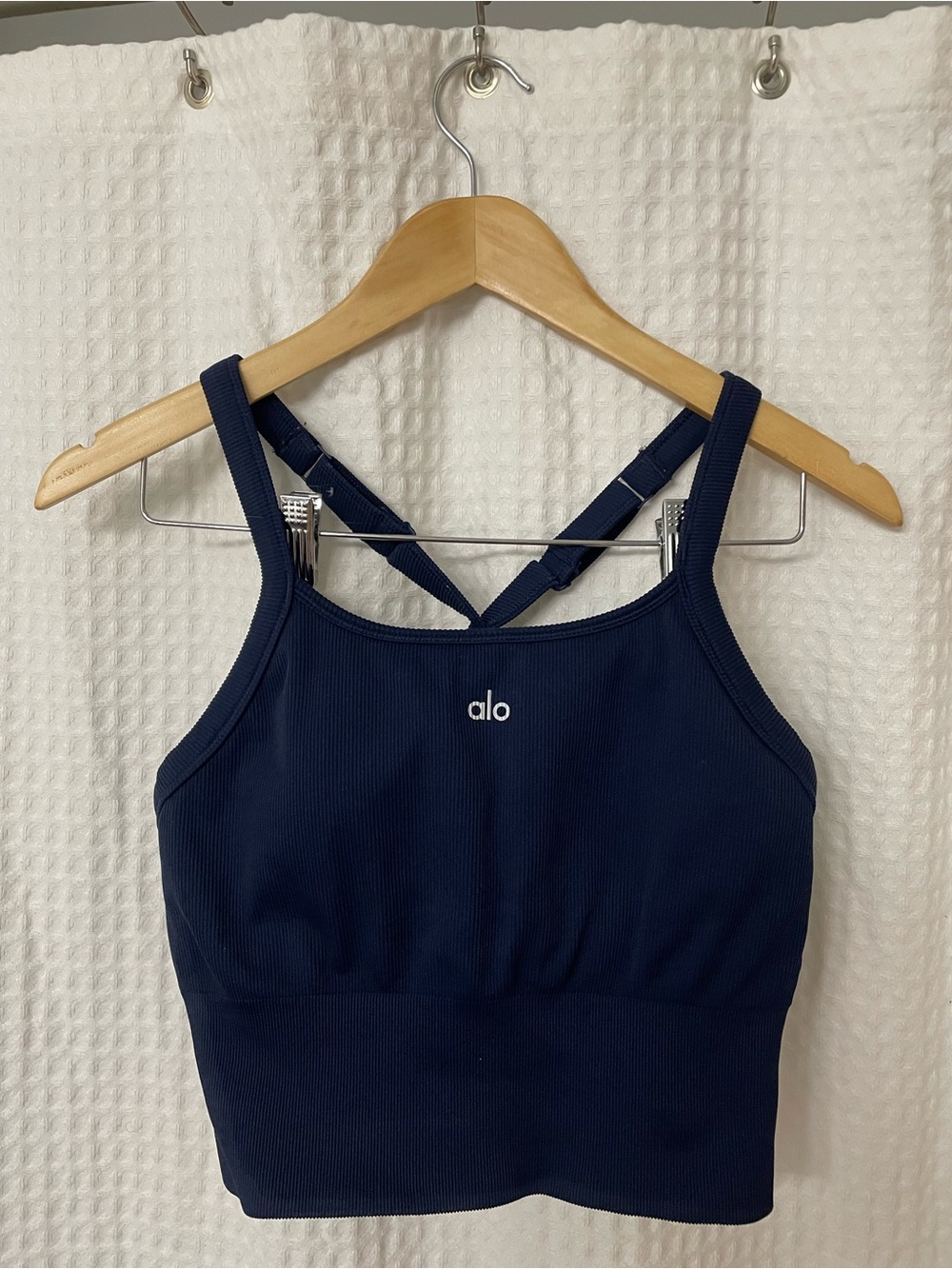 ALO Yoga Navy Ribbed Crossover Sports Bra Tank